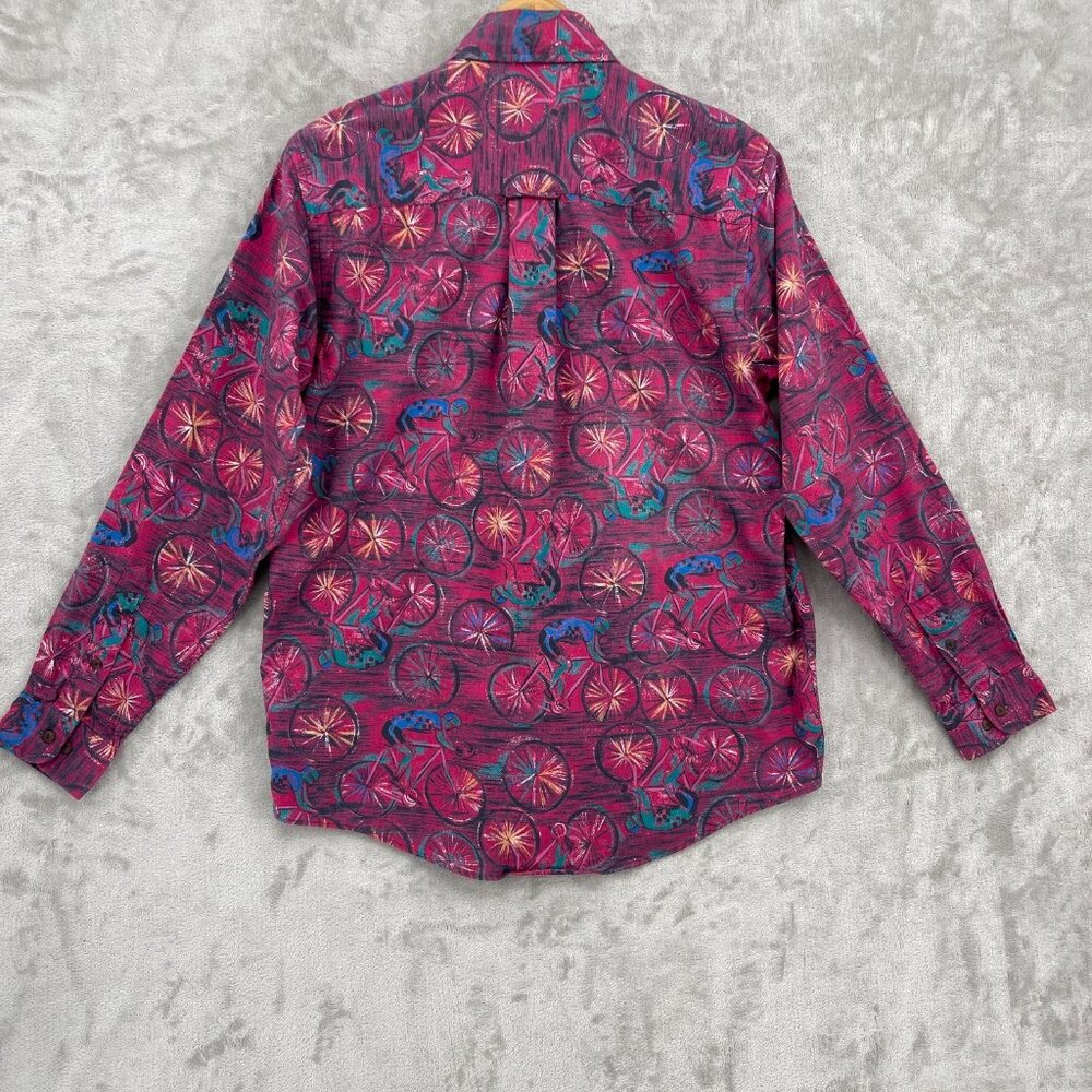 Alexander Julian Vintage Cycling Road Biking Allover Print Flannel Shirt - Picture 7 of 11